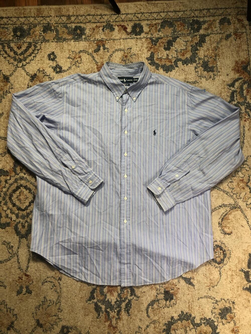Ralph Lauren Shirt Mens 2XL Blue Stripe Long Sleeve Button Down Classic Fit